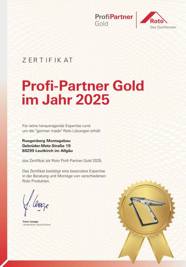 Auszeichnung Rügenberg Montagebau Dachfenster Spezialist Leutkirch